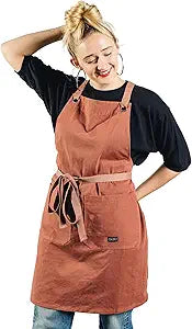 Caldo Crossback Kitchen Apron for Cooking - Mens and Womens Professional Chef or Server Bib Apron - Adjustable Crossback Style - Rustic- Midweight Cotton (Terracotta)