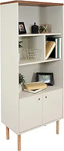 Sunnydaze 5-Shelf Mid-Century Modern Bookshelf with Storage Cabinet - for Living Room, Bedroom, Office, or Dining Room - Latte