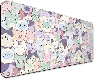 Cute Cat Gaming Desk Mat, Kawaii Pastel Extended Mouse Pad, Pink