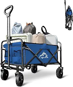 Heavy Duty Folding Wagon 320lbs Capacity, Reinforced Steel Frame Utility Cart with All-Terrain Quiet Wheels, Collapsible Outdoor Wagon for Camping, Gardening & Sports, Blue