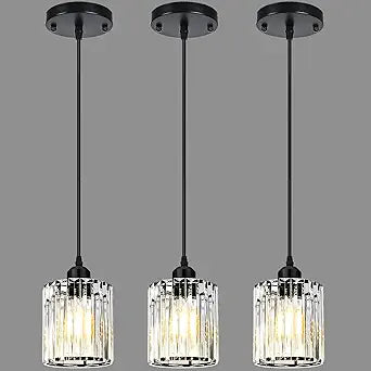 3 Pack Pendant Lights Kitchen Island, Modern Island Lights for Kitchen with Crystal Glass Shade  Luxury Pendant Light Fixtures for Kitchen Island, Dining Table, Entryway, Restaurant