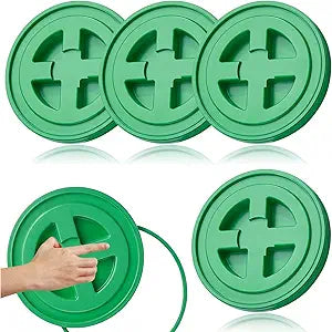 4 Pieces 5 Gallon Bucket Lids, 12inch Leak-proof Plastic Seal Screw Top Airtight Lid, Reusable Drum & Pail Lid for Pet Food Storage, Home Paint Storage and Industrial Storage Buckets -Green
