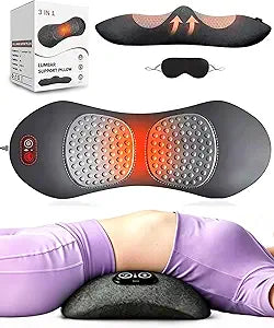 Spine Triple Fusion Back Massager,Smooth Lumbar Support Pillow with Heat, Vibration, Traction,Lumbar Massager Support Pillow Adjustable Height for Bed and Chair for Relief Deep Tissue