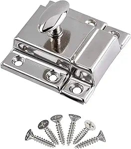 Large Stamped Nickel Plated Cabinet Door Latch - 2 1/8"  2 1/8" - Pack of 6 - Spring Loaded Cupboard Door Latch with Oval Turn - Vintage Cabinet Hardware | UA-140-LPN (6)