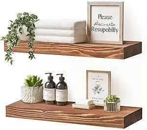 17x8x1.6 inch Floating Shelves Set of 2  Solid Wood Rustic Brown Wall Mounted Shelf for Kitchen, Bathroom, Living Room
