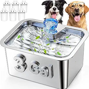 3Gal Large Dog Water Fountain Dispenser, 11L Stainless Steel Pet Fountain with 6 Filters, Ultra Quiet Automatic Dog Water Bowl Dispenser for Large & Multi-pet, Wide Drinking Area, Easy to Clean