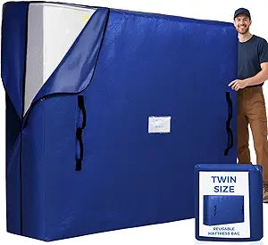 BAGAIL Mattress Bags for Moving, Mattress Covers with Heavy Duty Handles, Reusable Mattress Storage Bag for Moving Supplies(Navy, Twin)