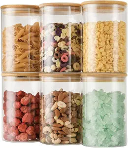 D2scrma 32oz/1Qt Round Glass Storage Containers with Lids 6-Pack