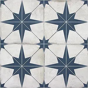 The Tiles Plaza Encaustic Peel and Stick Backsplash, Blue Star Patterned Vintage Stick on Tiles, Stone Composite Self-Adhesive Wall Tile Sticker for Kitchen Bathroom Fireplace Stairs, 10 Sheets
