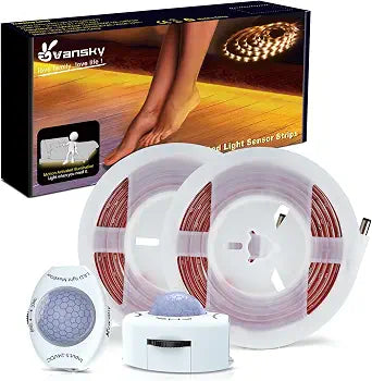 Vansky Motion Activated Bed Light, Flexible LED Strip Motion Sensor Night Light Bedside Lamp Illumination with Automatic Shut Off Timer (Warm Soft Glow)-Dual Light Strips Kit