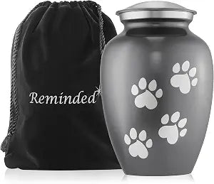 Solid Brass 9" Dog & Cat Urn for Pet Ashes - Cremation Keepsake Memorial for Pets up to 110 Pounds - Paw Print Gray