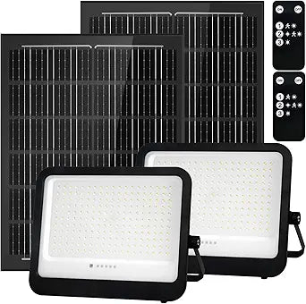 Leddictive 2 Pack LED Solar Lights Outdoor 7000K, 3500LM Solar Powered Flood Lights with 3 Modes, Dusk to Dawn Outdoor Lighting with Remote, IP65 Waterproof, 16.4 Ft Cable for Yard Garage Porch
