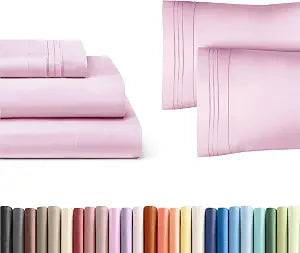 Light Pink 3-Piece Sheet Set & Pillowcase Bedding Bundle (Twin Size) - Bed Set Includes Complete Twin Sheet Set & 2 Twin Pillowcases - Hotel Luxury Comfy, Cooling Sheets & Pillowcase Bedding Set