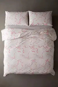 Luxury Bow Duvet Cover Set ��� Soft, Cozy Bedding with Elegant Bow Design, Ruffled Chic Comforter Cover, Coquette Aesthetic, Pink Bed Sets (Pink Bows, Queen)