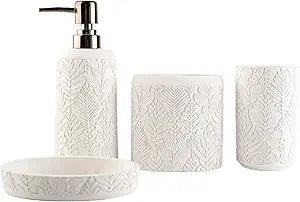 Hymmah Bathroom Accessories Set,Toothbrush Holder,Farmhouse Decor,4 Pcs Resin Gift Apartment Necessities, Contain Toothbrush Cup,Soap Dispenser & Dish,Tumbler