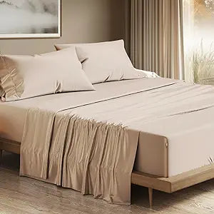 THREAD SPREAD 100% Egyptian Cotton King Size Sheets Set - Luxury 1200 Series Plush Collection Egyptian Cotton Sheets King Size (4 PC, Taupe), Silky Soft, Cooling, 17" Deep Pocket Bed Set
