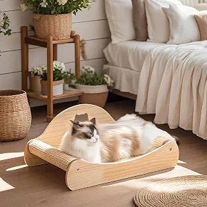 3 in 1 Cat Scratcher Bed, 100% Sisal Comfy Chaise Lounge for Cats to Rest & Scratch & Play, Protects Furniture, Durable Cat Scratching Board to Relieve Stress - Wood Color