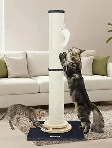 Globlazer Extra Thick Large Scratching Post for Indoor Cats Adults and Kittens, 35in Tall Natural Sisal Rope Scratcher Post, Large Cat Scratcher with Ball Interactive Toy, SC35, Dark Grey