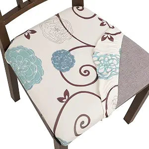 SearchI Seat Covers for Dining Room Chairs Stretch Printed Chair Seat Covers Set of 4, Removable Washable Upholstered Chair Seat Protector Cushion Slipcovers for Kitchen, Office(Ball Flower)
