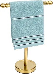 Hand Towel Holder Gold, T-Shape Hand Towel Stand for Bathroom, Stand Hand Towel Rack Free-Standing Towel Bar for Bathroom Kitchen Countertop, Stainless Steel