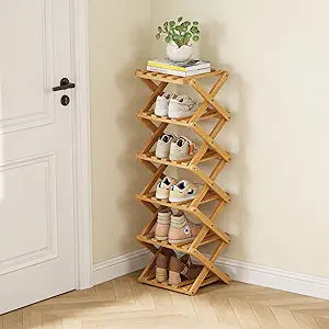 Vertical Narrow Shoe Rack, 6 Tier Portable Folding Shoe Storage Rack, Without Installation Free Standing Shoe Rack for Corridors, Bedrooms Living Room Corner and Small Spaces (6 Tier)