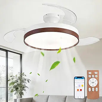 42 Inch Fandelier Ceiling Fan with Light, Modern LED Smart Ceiling Fan Lights with Retractable Blades and Remote Control, Adjustable Color Temperature for Bedroom Living Room