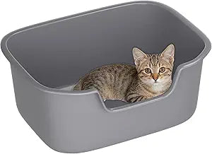 Large Open Cat Litter Box with High Sides, Anti-Splashing for Indoor Cats, Low Entry for Kittens & Elderly Cats, Spacious Litter Pan, Tool-Free Assembly(21.7 * 16.5 * 8.5 Grey)