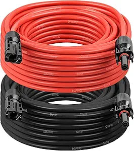 10AWG Solar Extension Cable 30FT  2 Pack Red & Black PV Wire with Solar Connectors, 84-Strand Tinned Copper, Dual XLPE Insulated, Outdoor UV-Resistant Cable for RV, Inverter, Battery