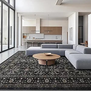 Ruaruarug Washable Area Rug 8x10 for Living Room, Bedroom, Ultra Soft Non Slip Stain & Fade Resistant, Pet & Kids Friendly, Suitable for High Traffic Areas Easy to Clean for Office Kitchen, Black Grey