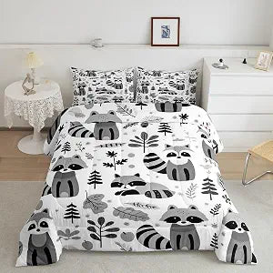 jejeloiu Cute Raccoon Bedding Set for Kids Boys Girls Adults Full Size