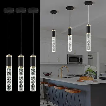 3-Pack Modern Crystal Pendant Light for Kitchen Island, Elegant Black Gold LED Bubble Hanging Chandelier Lighting Fixture for Dining Room Bedside
