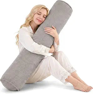 YZ HOME Corduroy Long Body Pillow for Adults, 47 x 8Round Bolster Pillow with Shredded Memory Foam, Firm Support for Side Sleepers, Removable & Washable Cover (Grey)
