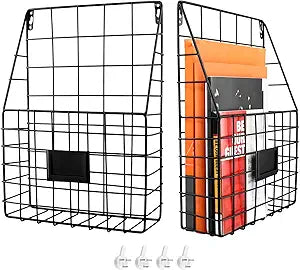 QWORK Metal Wire Wall Mounted File Organizer  2 Pack Fits A4 & Letter Size, Space-Saving Storage for Office, Home & Entryway
