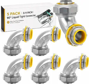 Gisafai 5 Pcs Liquid Tight Connector, 90 Degree Insulated Zinc, 3/4 Inch