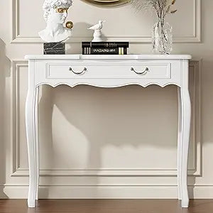 White Entryway Table with 1 Drawer Console Table for Entryway Entrance Table for Hallway, Living Room, Foyer, Easy Assembly (Legs Only), 13.77D x 34.64W x 30.7H in