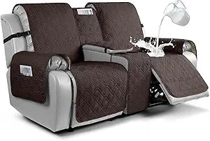 VANSOFY Loveseat Recliner Cover with Console 100% Waterproof Sofa Slipcovers Non-Slip Reclining Couch Covers Split Sofa Cover Furniture Protector for Pets, Dogs(Chocolate)