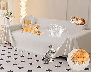 Loiion Velvet Sofa Cover, Ultra Soft Waterproof Non-Slip Couch Cover for Pets, Cat-Scratch Resistant Couch Cover, Pet & Kid Proof Scratch & Hair Resistant Washable Furniture Protector 134"X91" Beige
