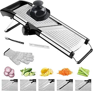 commercial Mandoline Slicer,Stainless Steel Vegetable Slicer,non-slip mandoline slicer for kitchen,Keto,Potato,cucumber,4 Blades & Cut-Resistant Gloves