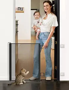Retractable Mesh Pet Gate, Extra Tall 31'' Adjustable Width Up to 51/43 Inches for Doorways Stairs Hallways, Indoor Outdoor Dog Safety Barrier Net Panel (Black 43'' Width)