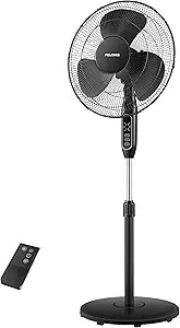 PELONIS 16'' Pedestal Fan for Bedoom with Remote, Upgraded, Standing Fan with 7-Hour Timer, 90┬░ Oscillation, 3-Speeds, Adjustable Height, Electric Cooling Fans for Living Room and Office
