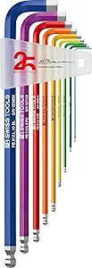 PB Swiss Tools Limited Edition 25Y Rainbow Hex Key Set PB 212.LH-10RB25YCN | 100% Swiss Made | 9-Piece Allen Wrench Set Color Coded by Size 1.5-10mm with Ball End