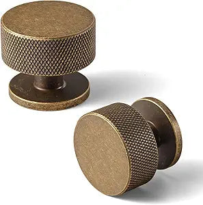 Goo-Ki Vintage Retro Antique Brass Zinc Alloy Cabinet Large Knob - Single Hole Knurled Decorations Cabinet Pull Hardware for Bedroom, Kitchen, 6 Pack 2214L-GT
