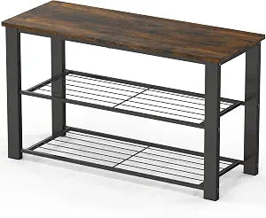 Simple Houseware Wooden Top Shoe Rack Bench for Entryway, Rustic Brown