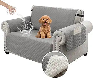 100% Waterproof Couch Cover for Dogs with Non-Slip & Side Pockets 46", Furniture Protector Sofa Covers, Washable Cushion Covers for Pets Kids Cat-Small Loveseat Newgrey