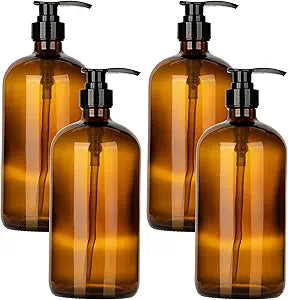 32 Ounce Glass Pump Dispenser Bottle, Large Amber Container with Pump for Shower and Bath Shampoo Soap Conditioner Lotion - 1 Liter - by Kitchentoolz
