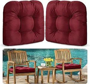 MAGIC ELEPHANT Outdoor Chair Cushions Set of 2, Memory Foam Seat Cushion Pads for Wicker Chair and Patio Furniture, 19 x 19 Inches (Red)