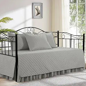HOMBYS Daybed Cover Sets- Diamond Stitching Daybed Bedding Set, All Season Cozy Bedding with Bedskirt with Shams, Microfiber Filling (Grey)