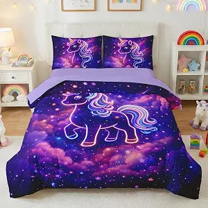 Unicorn Bedding Set Twin for Girls, 5-Piece Kids Bed in a Bag Comforter Set for Kids Bedroom Decor, Rainbow Fantasy Design, Deep Pocket Sheets, Soft & Breathable, Machine Washable