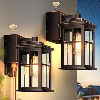 2-Pack Bronze Outdoor Wall Lights with GFCI Outlet, Dusk to Dawn Sensor Exterior Lighting Fixtures, Waterproof Anti-Rust Front Porch Light for House, Garage, Patio, Entryway, Easy Installation