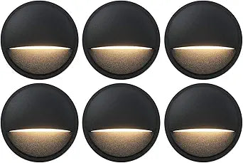 GKOLED Low Voltage Deck Post Lights, LED Landscape Stair Riser Step Fence Lighting Fixture, Die-cast Aluminum 12V AC/DC Light, Black Powder Coated Finish, Complete Light UL-Listed, 6-Pack